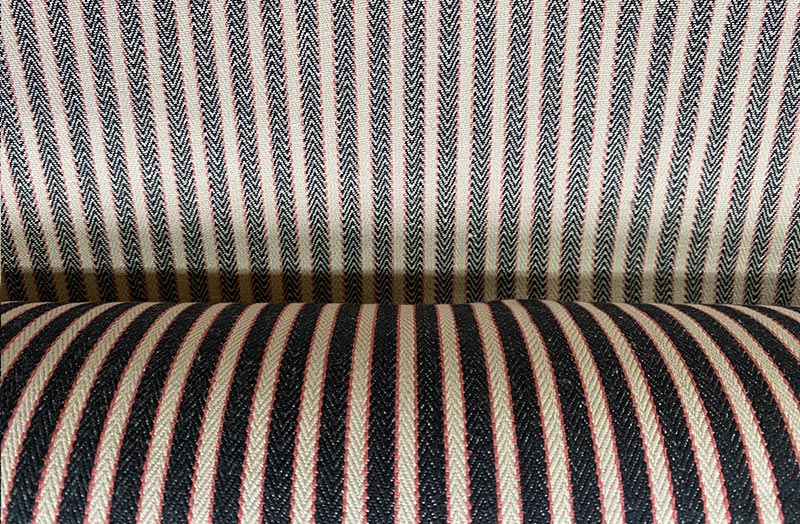 Traditional Ticking Fabric - Black, Beige and Salmon Pink Narrow Stripe