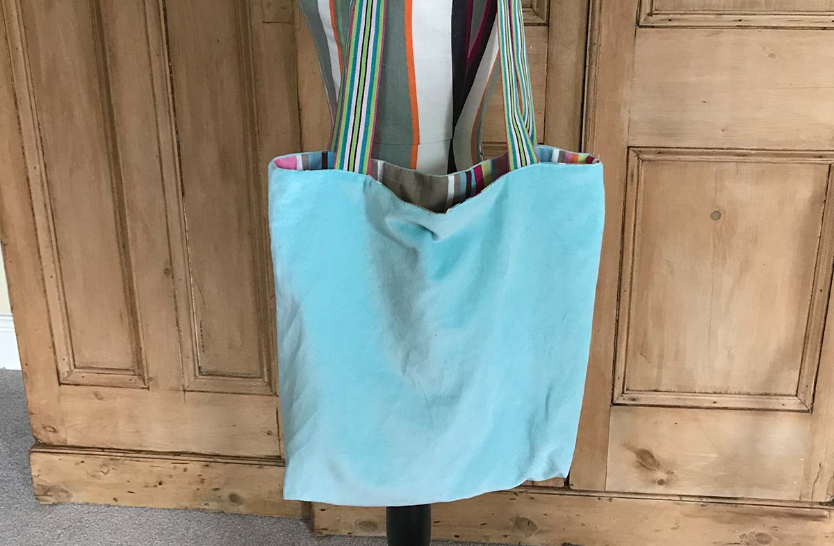 Aquamarine Velvet Reversible Tote Bag 40x40cm with 25cm handles