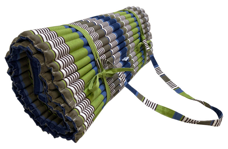 Blue, Lime Green, Khaki Stripe Beach Mats | Roll Up Beach Mattress with Pillow