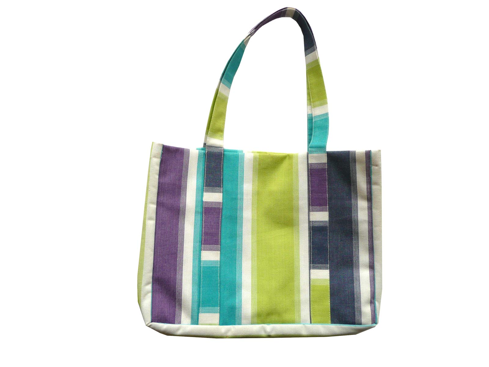 navy and white striped beach bag