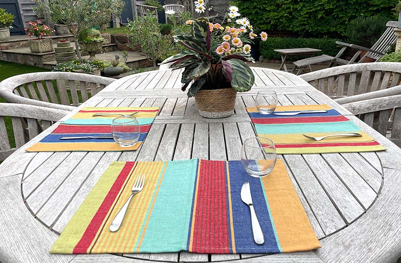 Blue, Sand, Turquoise Striped Linen Place Mats - set of 4