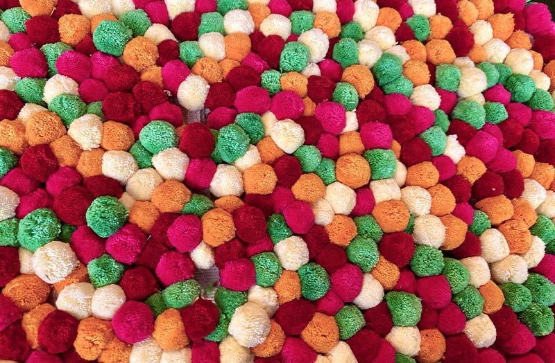 Multicolour Pom Pom Trim - green, red, pink, golden and lemon yellow pom poms