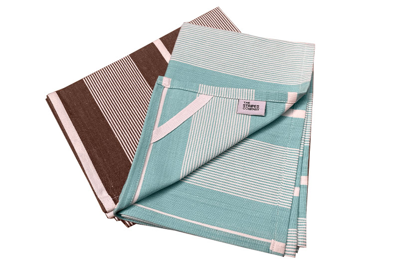 Brown And Aqua Striped Tea Towel Sets, Set of 2 Tea Towels