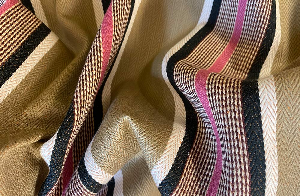 Traditional Ticking Fabric - Black, Beige and Salmon Pink Narrow Stripe