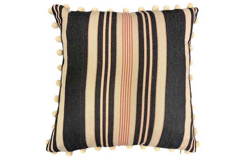 Traditional Ticking Fabric - Black, Beige and Salmon Pink Narrow Stripe