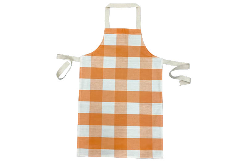 Tangerine White Gingham PVC Kids Aprons | Childrens Orange Check Oilcloth Aprons