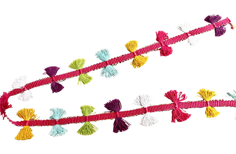 Tassel Fringe Pretty Bows on bright pink tape