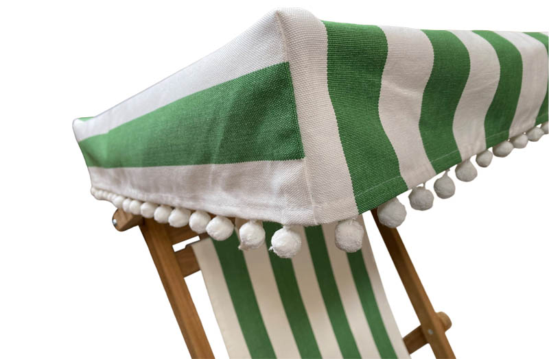 green white stripe deckchair with canopy