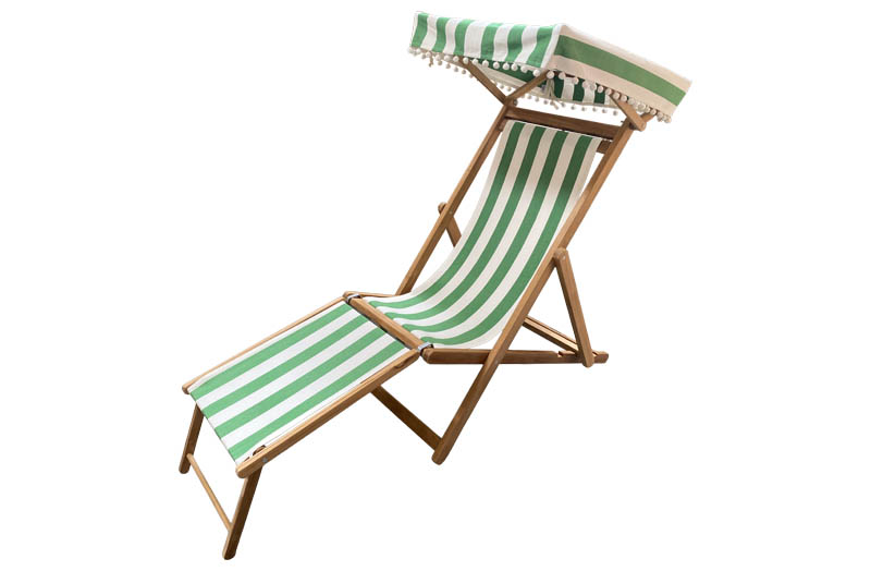 Edwardian Deckchairs with Canopy and Footstool Green and White Stripe  