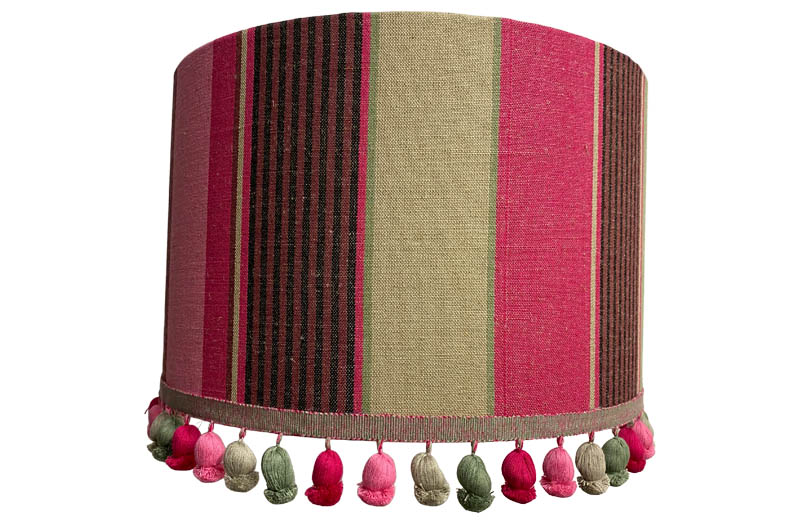 Raspberry Pink, Sage, Taupe Striped Drum Lampshades