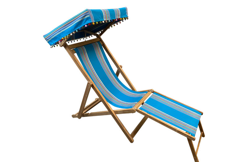 Edwardian Deckchairs with Canopy and Footstool - Dark Turquoise with Rainbow Stripe 