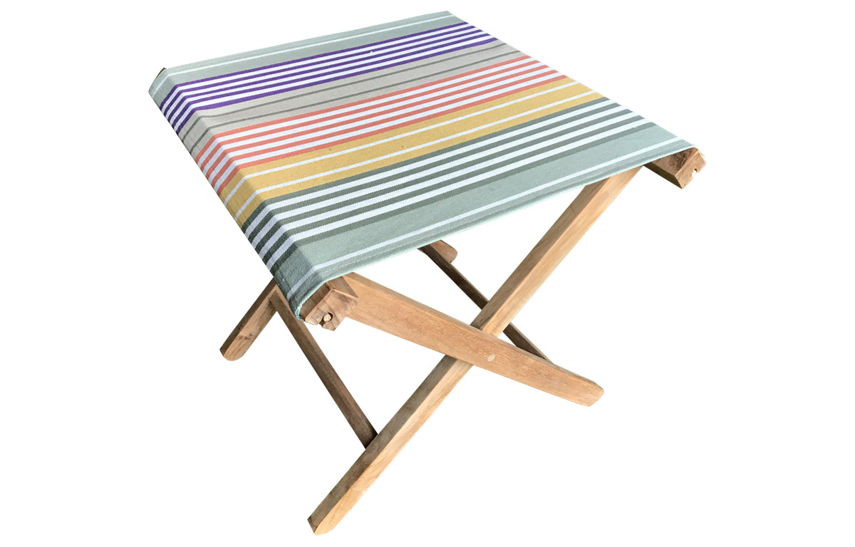 Folding Wooden Stool with Sage green stripe seat