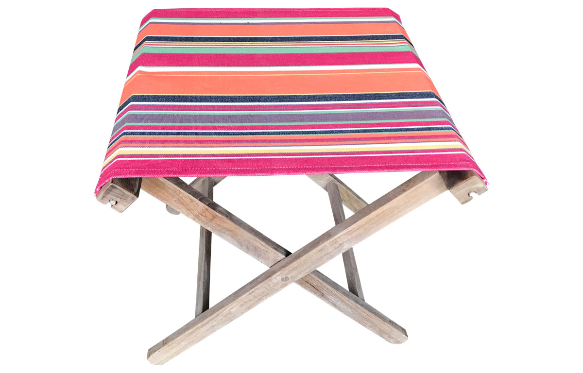 Orange stripe folding wooden stool