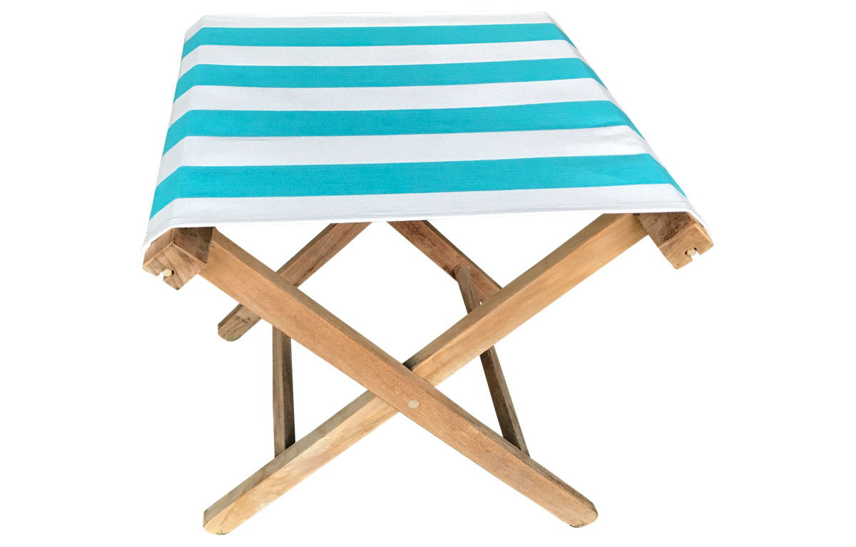 Turquoise and White Stripe Portable Folding Stool