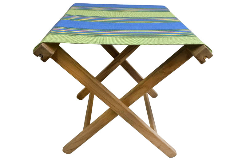 Sky Blue, Lime Green Stripe Portable Folding Wooden Stools