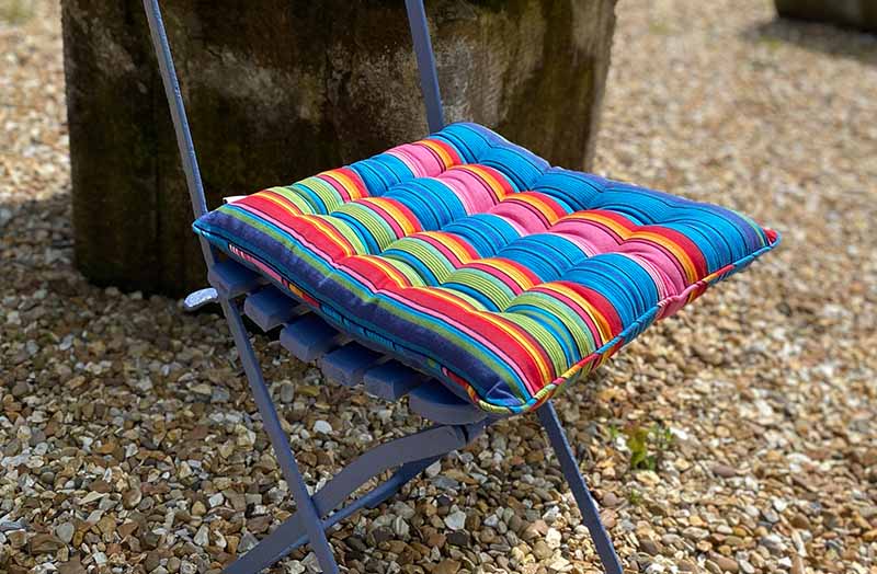 Bright Pink, Blue Striped Seat Pads with Piping