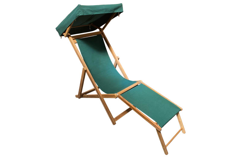 Dark Green Edwardian Deckchair with Canopy and Footstool