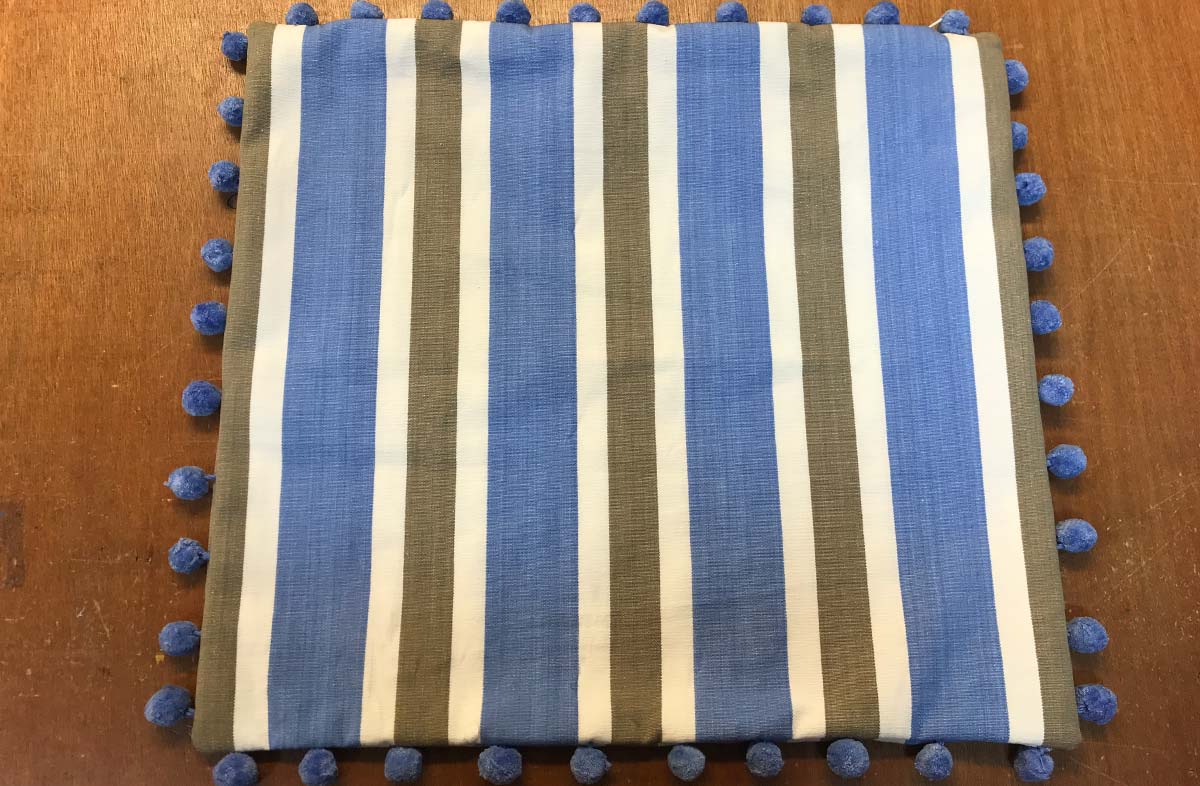 Sky Blue, Beige and White Stripe Pom Pom Cushions