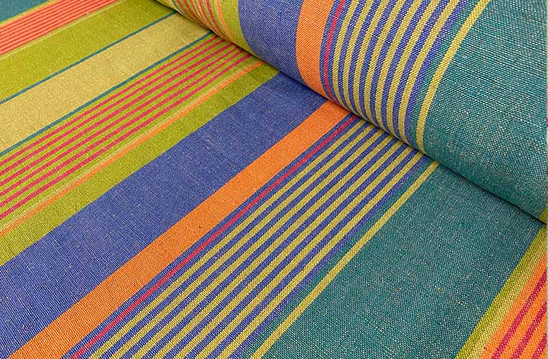 Green, Blue, Terracotta Striped Linen Fabrics