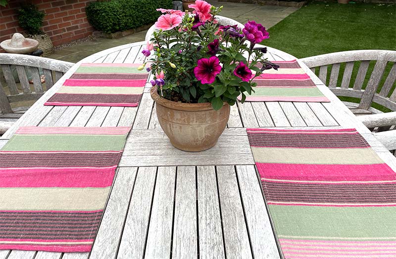 Linen Stripe Place Mats set of 4 - Raspberry Pink, Sage, Taupe Stripes 