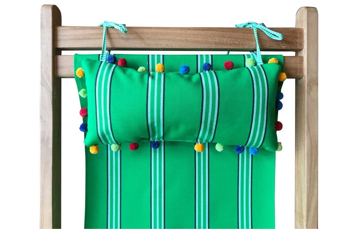 Emerald Green Stripe Deckchair Headrest Cushions | Tie on Pompom Headrest Pillow