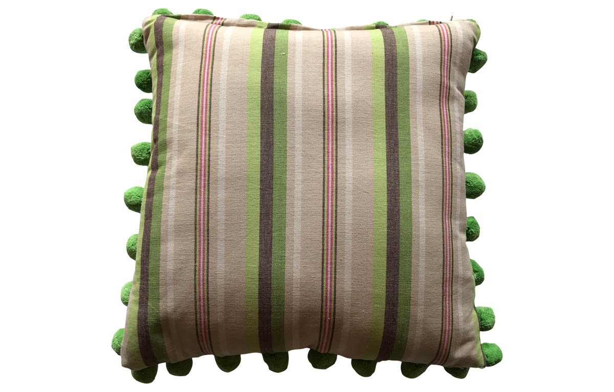 Pink, Lime Green Stripe On Cream Ticking Fabric