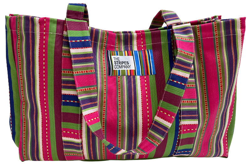 Hot Pink, Green, Purple Stripe Extra Large Beach Bags