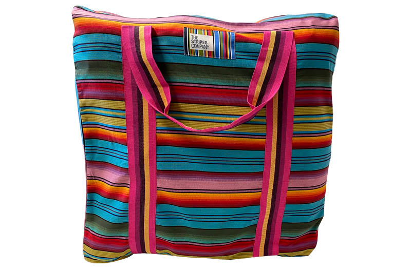 Jumbo Fabric Storage Bag - Blue, Green, Orange, Pink MultiStripe