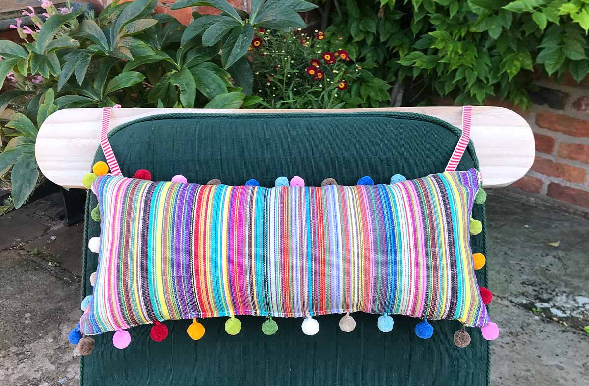 Multi Stripe Deckchair Headrest Cushions Tie on Pompom Headrest