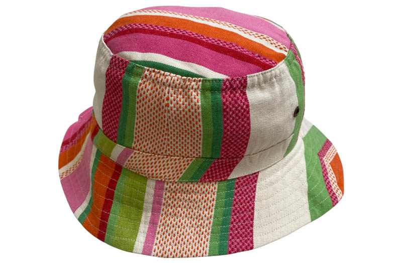 Cream, Pink, Orange Striped Bucket Hats - Stripe Sun Hat