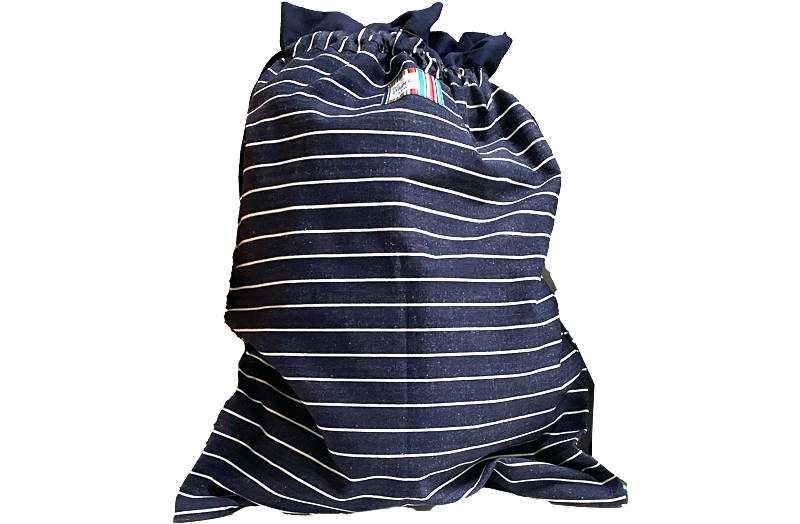 Navy Blue and White Striped Drawstring Storage Bags