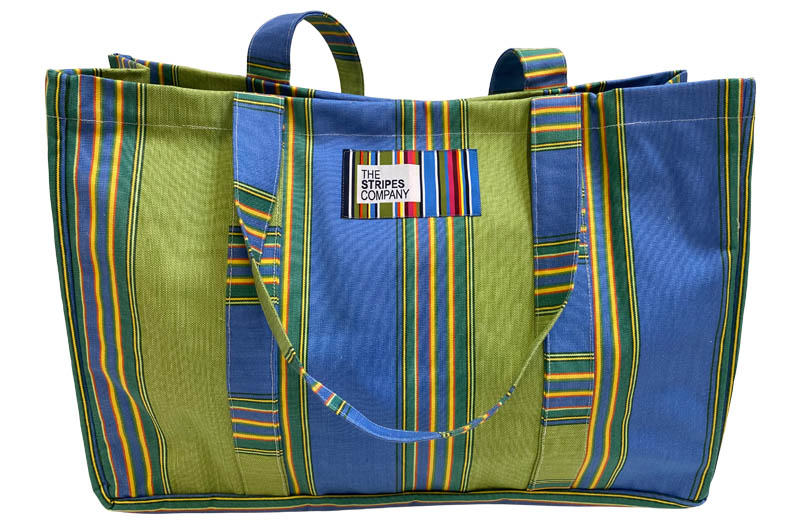 Sky Blue, Lime Green Stripe Extra Large Beach Bags