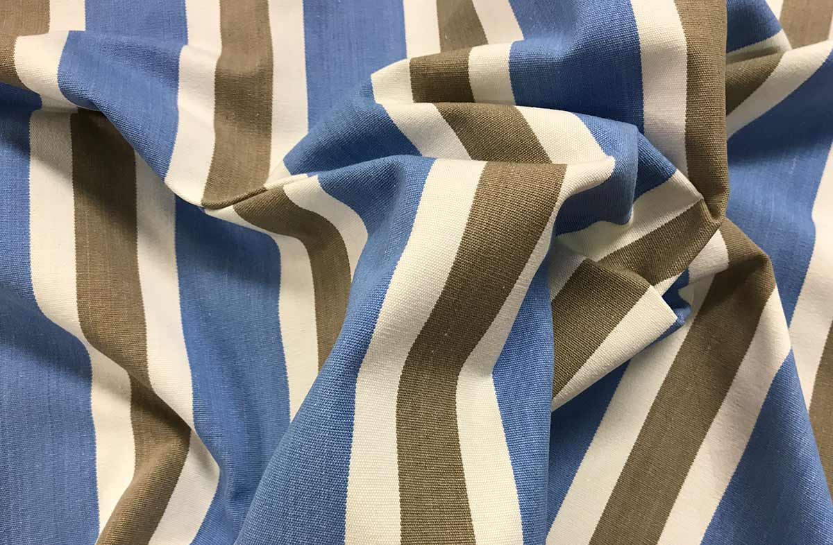 Sky Blue Striped Fabrics | Sky Blue, Beige and White Stripe Cotton Fabric 