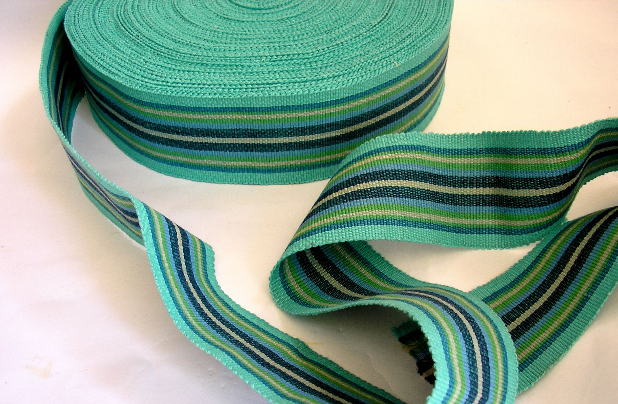 Turquoise, Blue, Green Striped Webbing, Upholstery Webbing Fencing Stripes