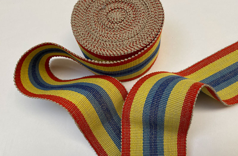 Red, Yellow and Blue Striped Webbing, Upholstery Webbing Samba Stripes