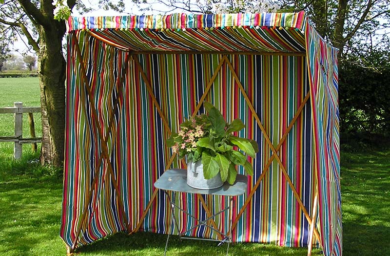 Blue Garden Sun Shelters | Garden Awnings | Retro Striped Sun Shelter | Edwardian Sun Shelters Blue  Green  Red  Stripes