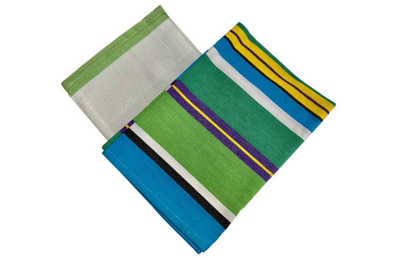 Brown And Aqua Striped Tea Towel Sets, Set of 2 Tea Towels