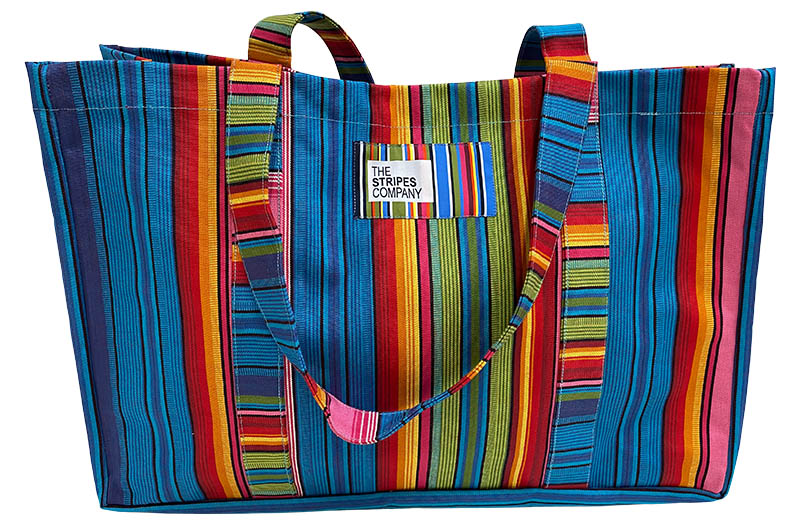 Extra Large Beach Bags Turquoise Blue, Pink Stripes  