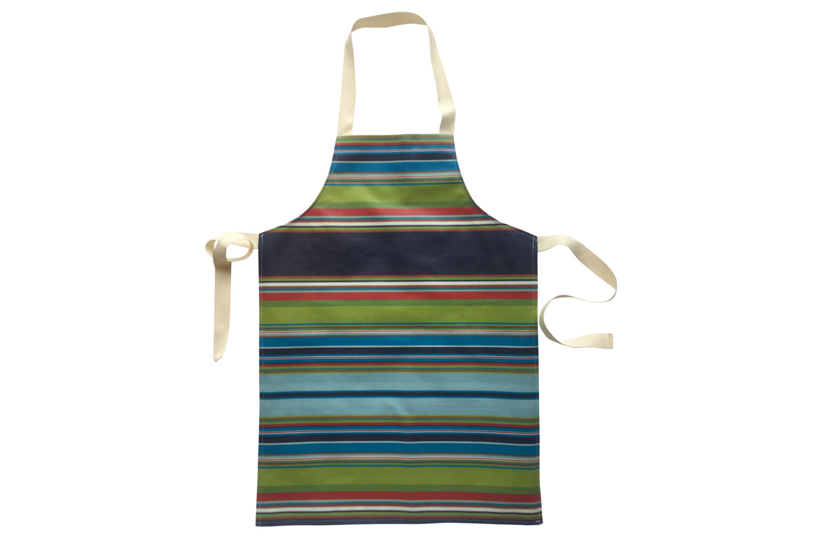 PVC Oilcloth Apron for Children - navy blue, pale blue, turquoise, green, red stripes