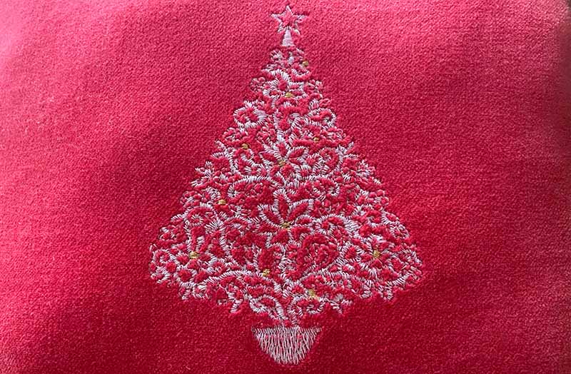 christmas tree embroidered cushion