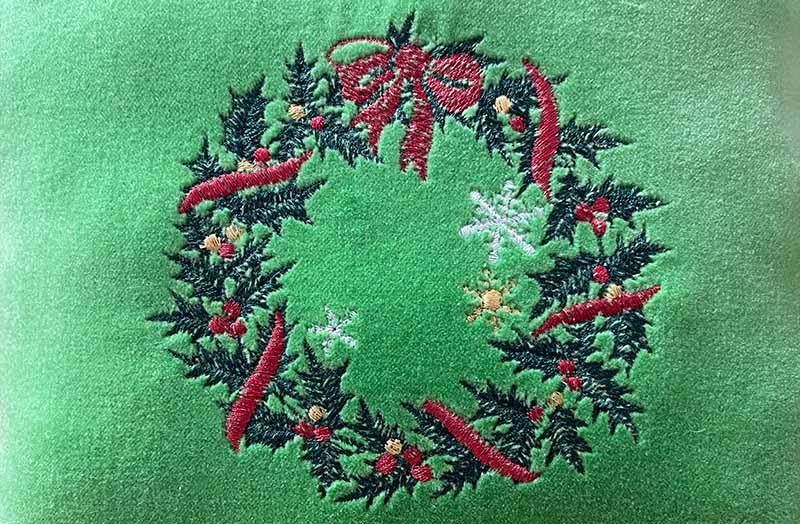 christmas wreath embroidered cushion