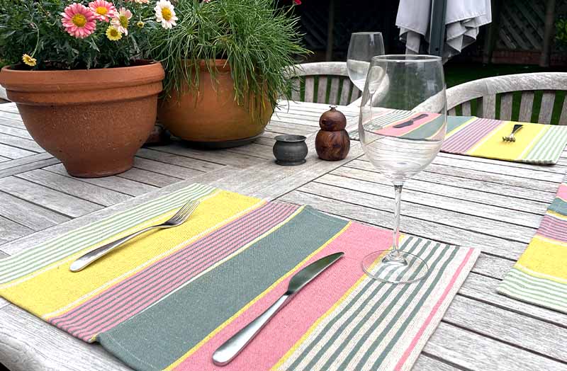 Yellow, Pink, Green Striped Linen Place Mats